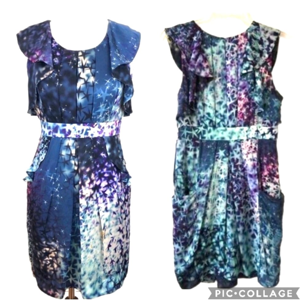 leifsdottir Navy Blue Purple Celestial Print Mini Dress - Picture 3 of 10